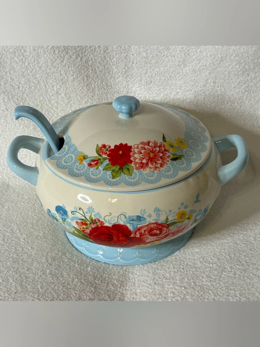 The Pioneer Woman Cream Ceramic Piece with Blue Logo